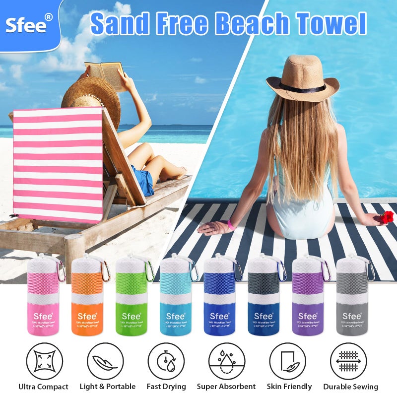 Sfee 2 in 1 Microfiber Beach Towel, Quick Dry Towel Camping Towel Travel Towel Super Absorbent Compact Lightweight Sports Gym Towels Set for Beach, Gym, Hiking, Pool, Backpacking, Bath, Yoga - Image 3